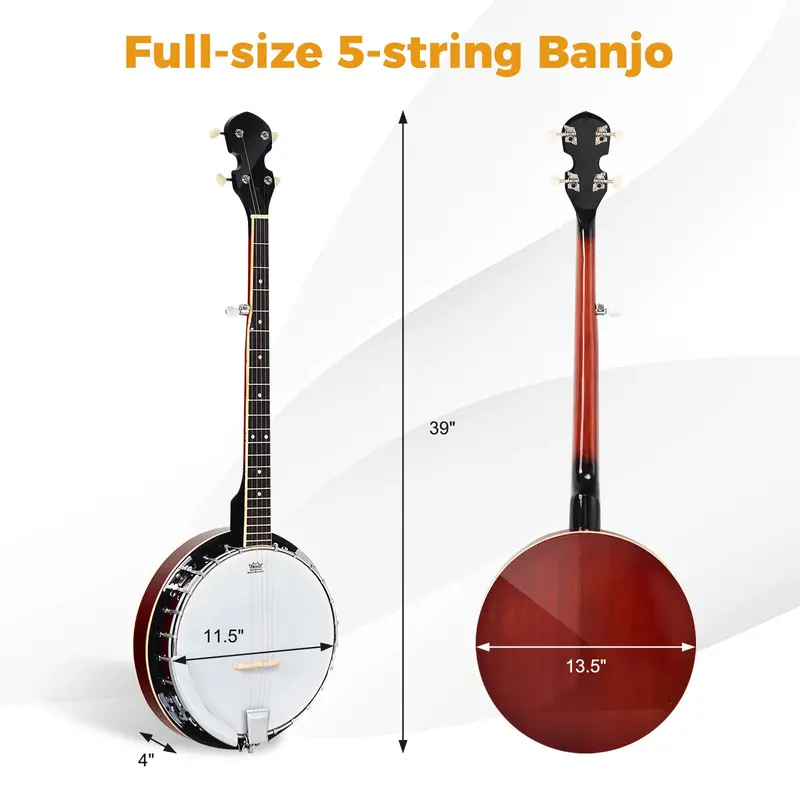 5-String Open-Back Banjo – Professional-Grade Remo Synthetic Drumhead