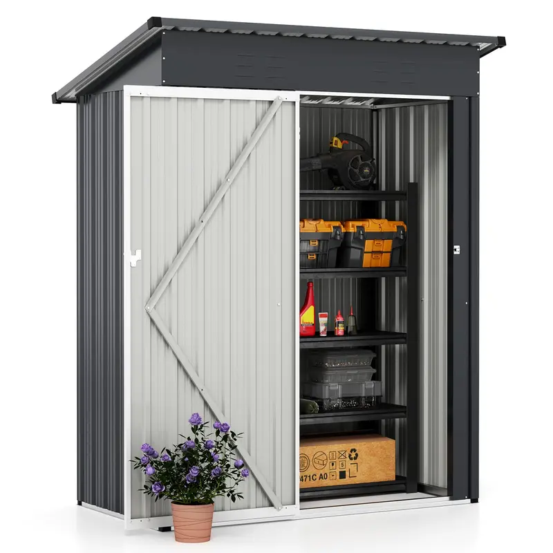 5' x 3' Compact Metal Storage Shed — Sloped-Roof Tool House with Ventilation & Lockable Door