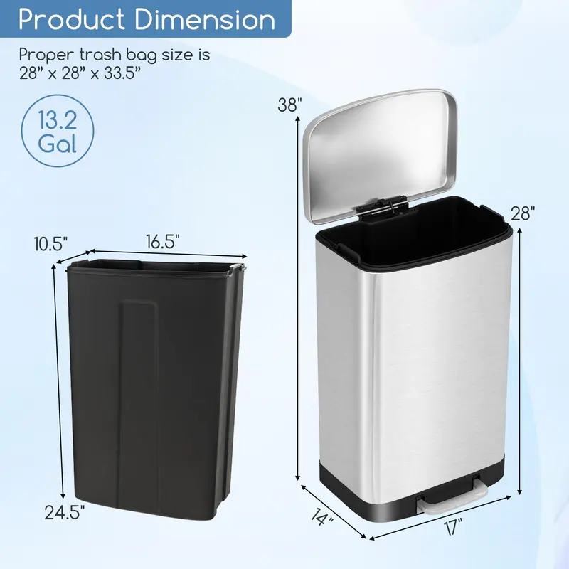 50-Liter Stainless Steel Touchless Trash Can with Locking Lid and Soft-Close Mechanism 2