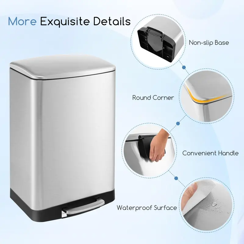 50-Liter Stainless Steel Touchless Trash Can with Locking Lid and Soft-Close Mechanism