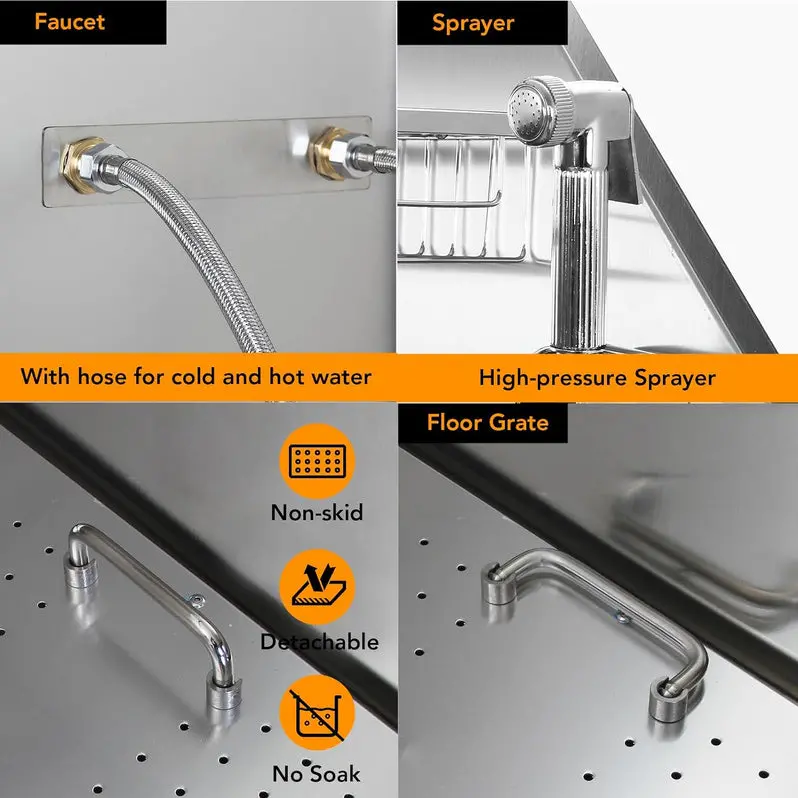 50" Stainless Steel Professional Dog Grooming Tub – Includes Ramp, Adjustable Faucet, Handheld Sprayer, Drain Kit & Right-Swing Door