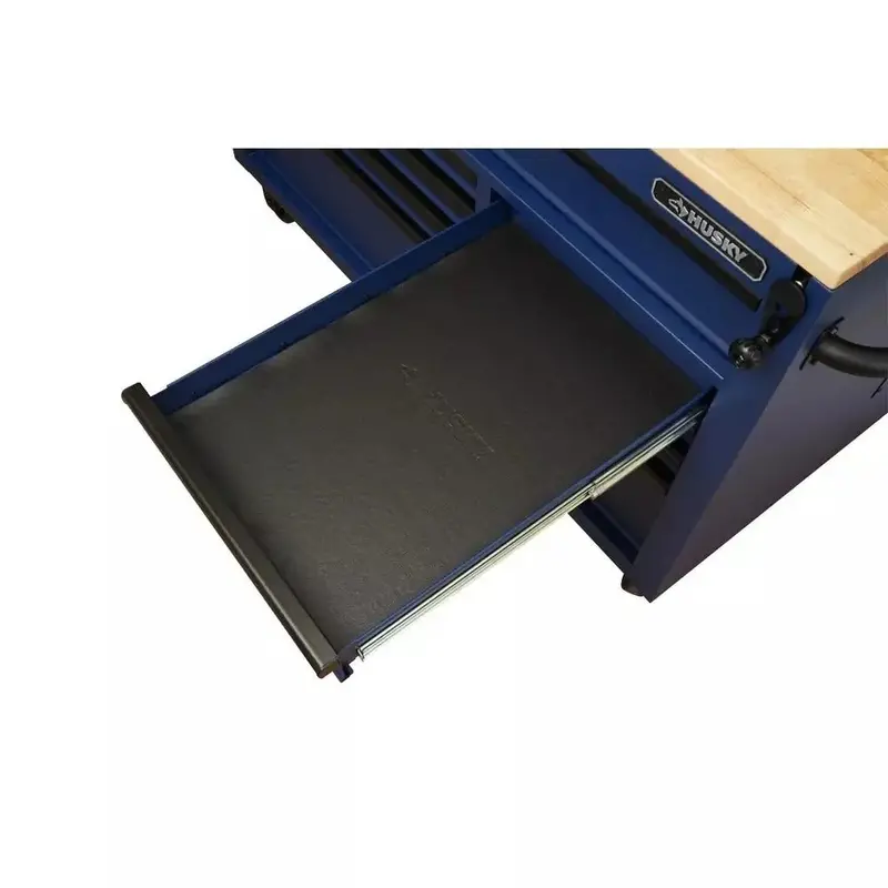 52 in. Matte Blue Mobile Workbench – 9-Drawer Adjustable-Height Unit with Solid Wood Top 2