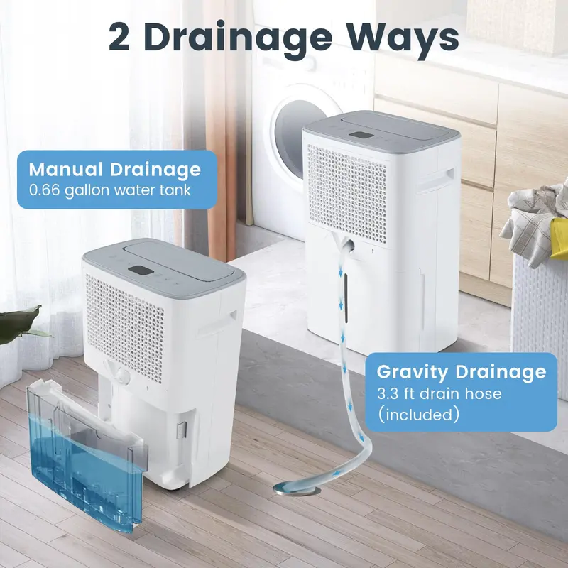 52-Pint Portable Dehumidifier for Basements – Supports 4,500 Sq. Ft with Auto/Manual Drain Options