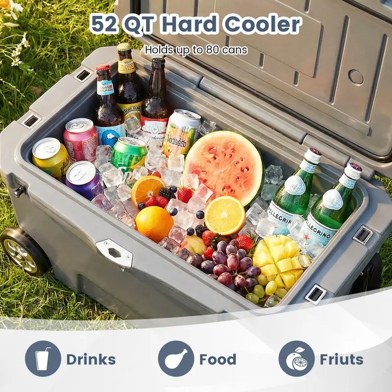52-Quart Rolling Cooler with 6-Day Ice Retention – Smooth-Action Wheels, Pull Handle