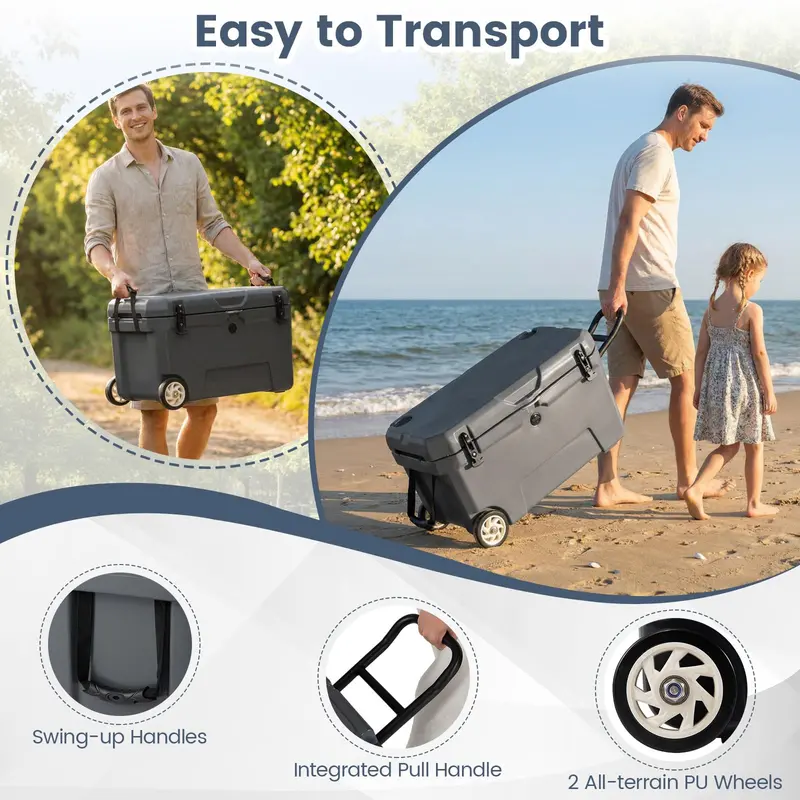 52-Quart Rolling Cooler with 6-Day Ice Retention – Smooth-Action Wheels, Pull Handle