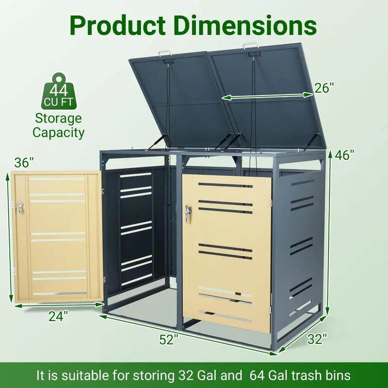 52" x 32" x 46" Weather-Resistant Outdoor Trash Can Enclosure