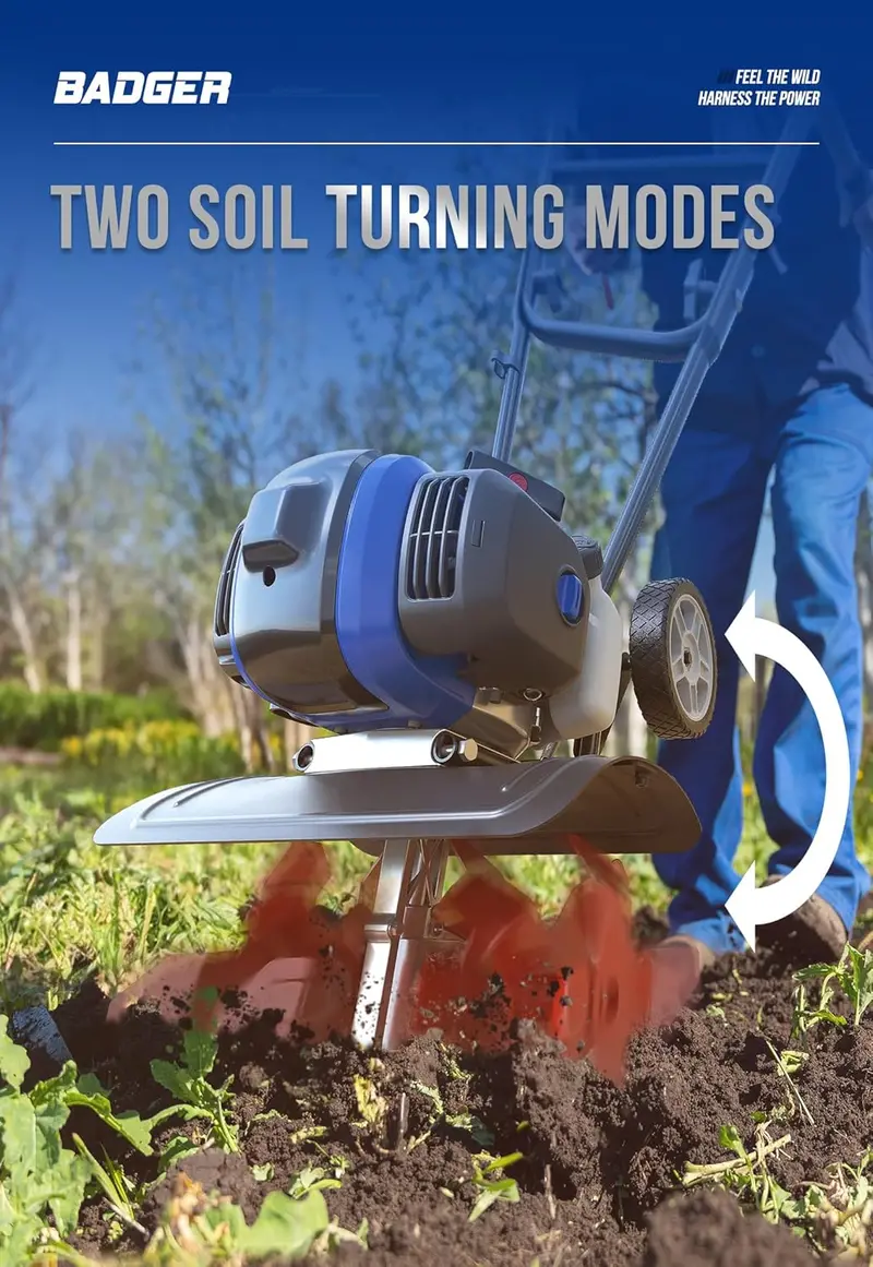53cc Gas-Powered Mini Garden Tiller – 15-Inch Liftable Cultivator for Lawn, Field & Soil Preparation