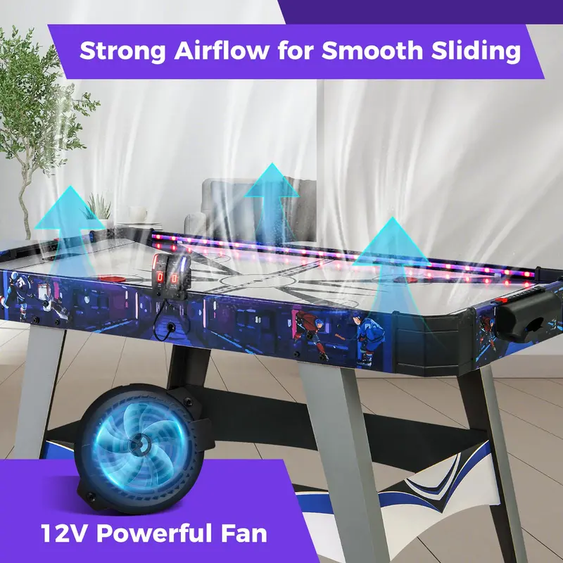 54-Inch Air Hockey Table – LED Scoreboard, Dual Lights, Pucks & Pushers Included