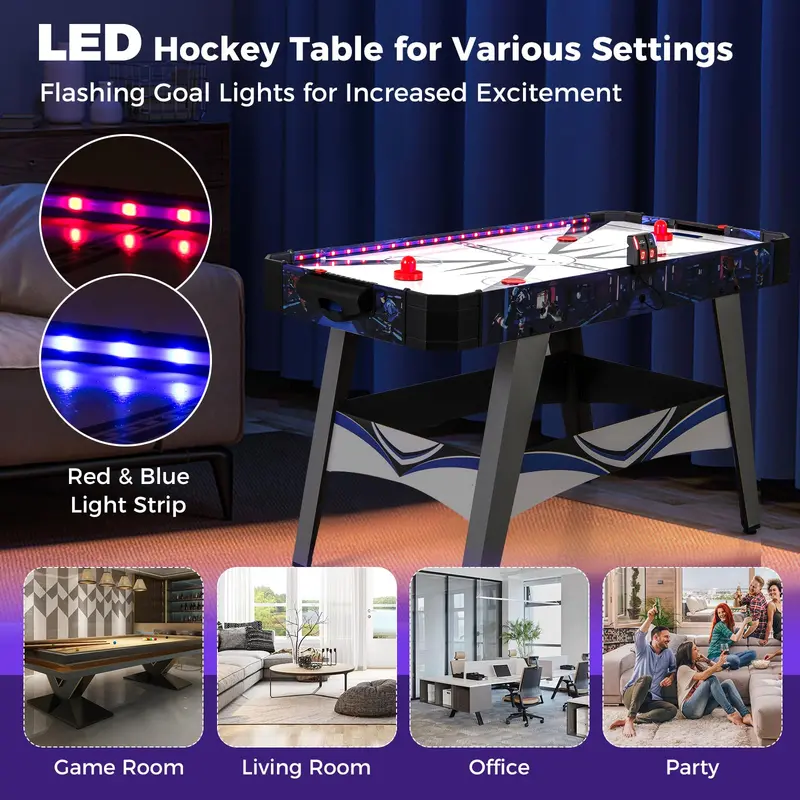 54-Inch Air Hockey Table – LED Scoreboard, Dual Lights, Pucks & Pushers Included
