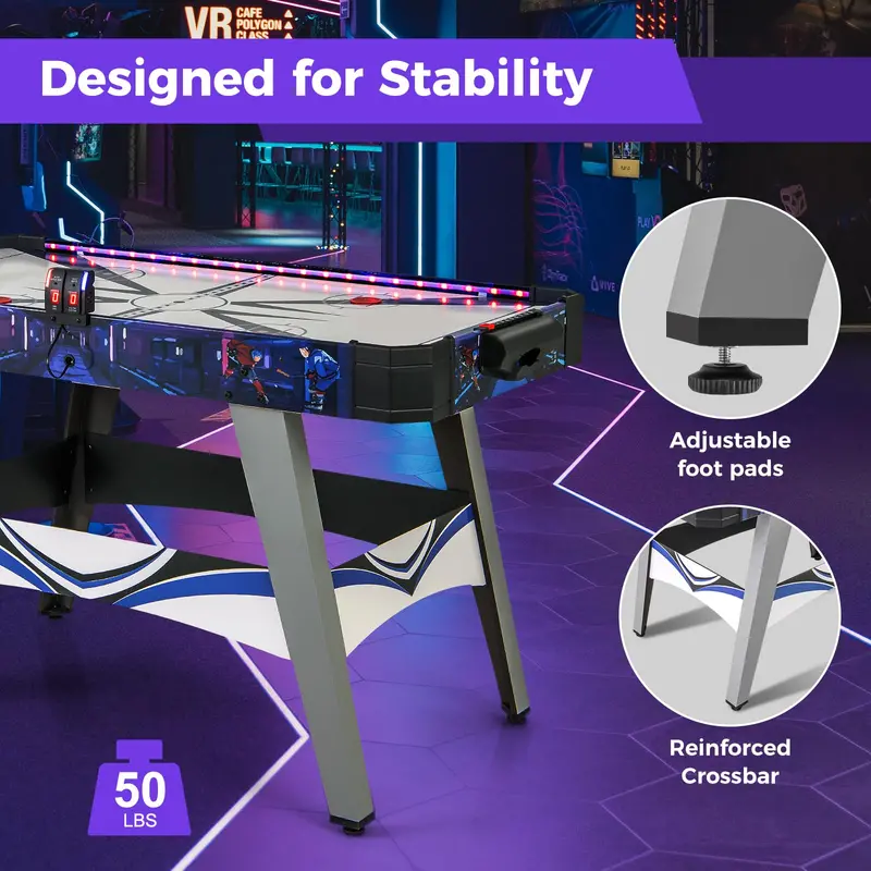 54-Inch Air Hockey Table – LED Scoreboard, Dual Lights, Pucks & Pushers Included