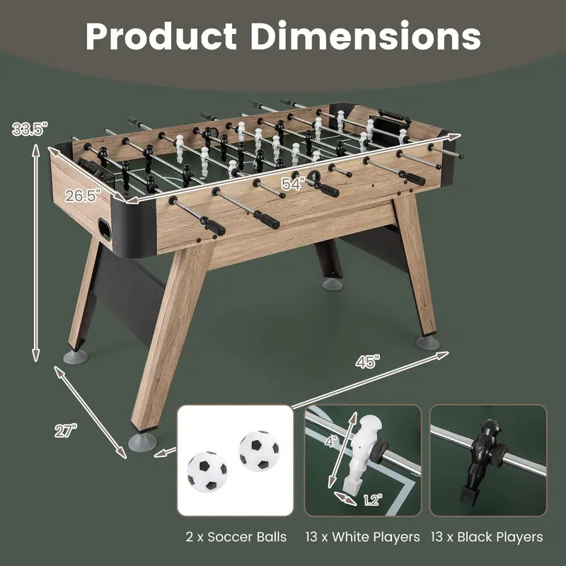 54-Inch Full-Size Foosball Table – Competition-Ready Soccer Game with 26 Figurines