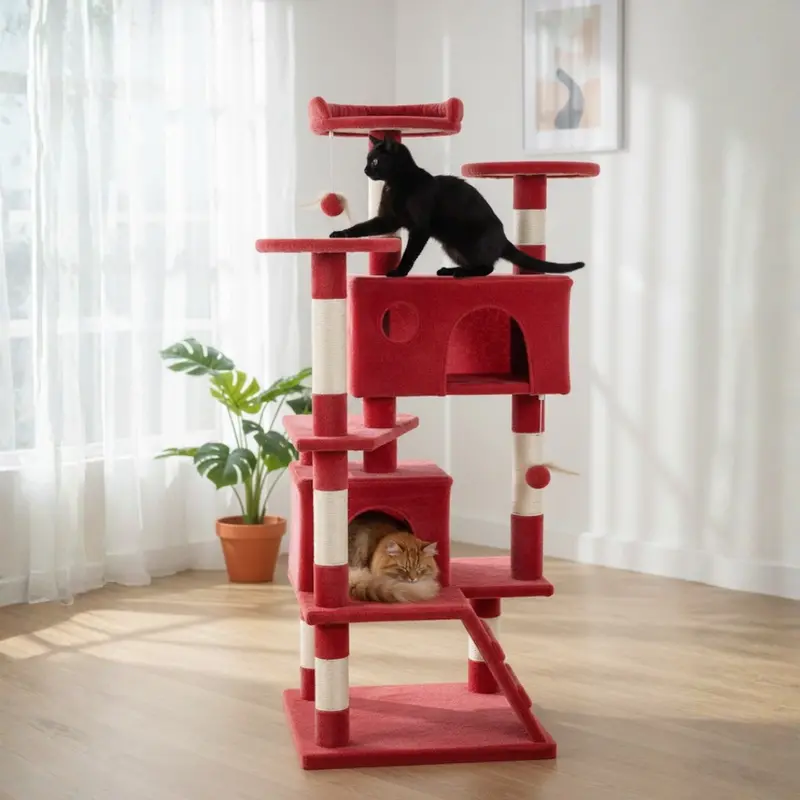 54-Inch Multi-Level Cat Tree with Enclosed Condo, Platforms, and Ladder
