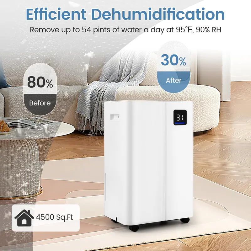 54-Pint Quiet Basement Dehumidifier – 4-Liter Tank, Three Operating Modes & Programmable Timer 2