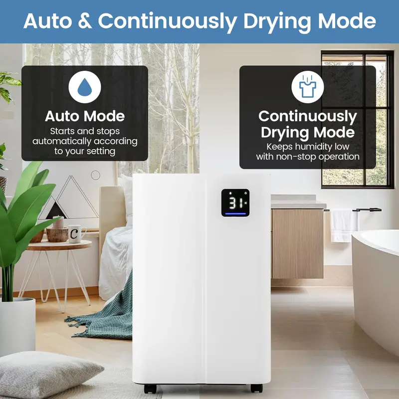 54-Pint Quiet Basement Dehumidifier – 4-Liter Tank, Three Operating Modes & Programmable Timer