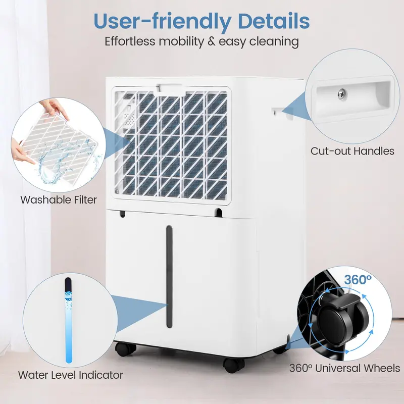 54-Pint Quiet Basement Dehumidifier – 4-Liter Tank, Three Operating Modes & Programmable Timer