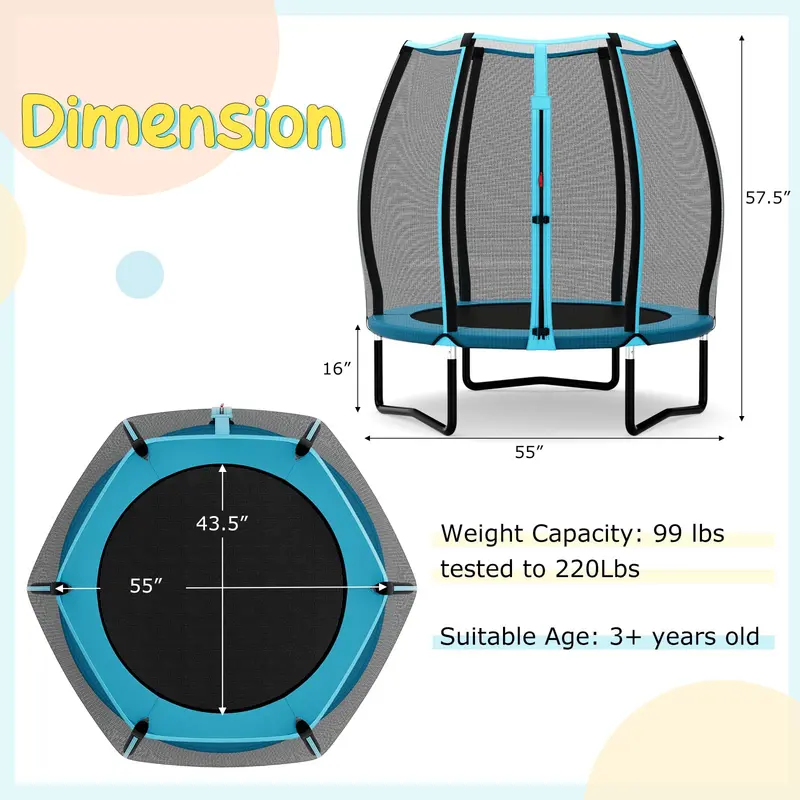 55-Inch ASTM-Certified Kids' Trampoline — Enclosed Mini Bouncer for Toddlers & Preschoolers