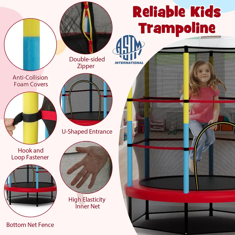 55-Inch ASTM-Certified Kids' Trampoline with Enclosed Safety Net for Toddlers
