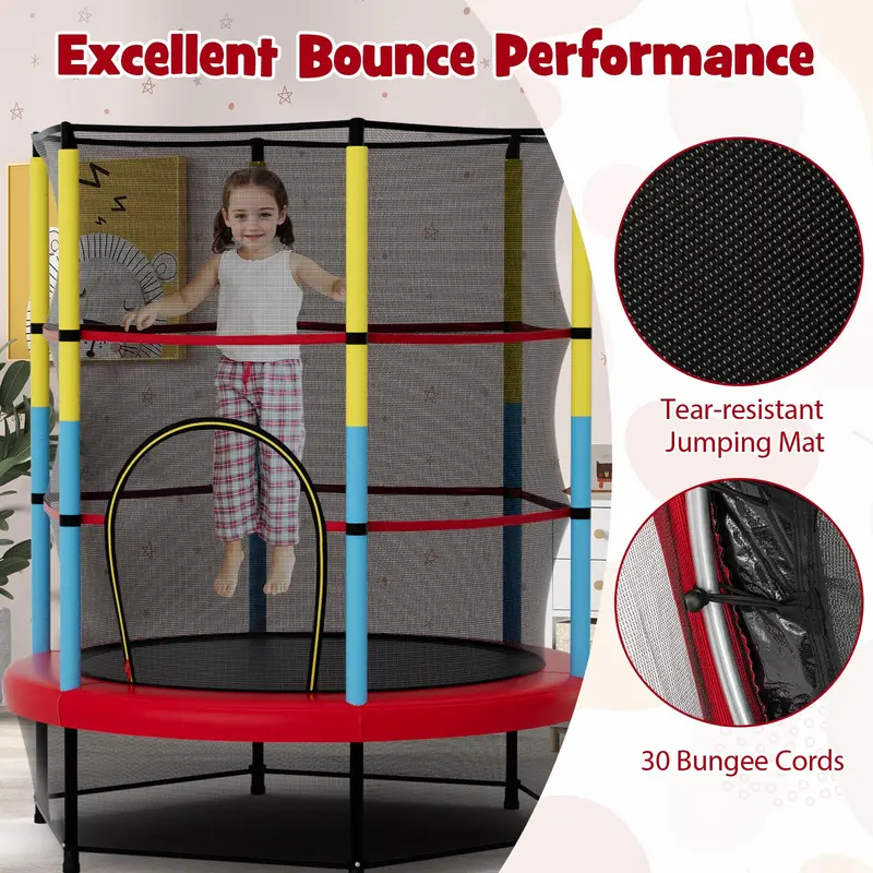 55-Inch ASTM-Certified Kids' Trampoline with Enclosed Safety Net for Toddlers
