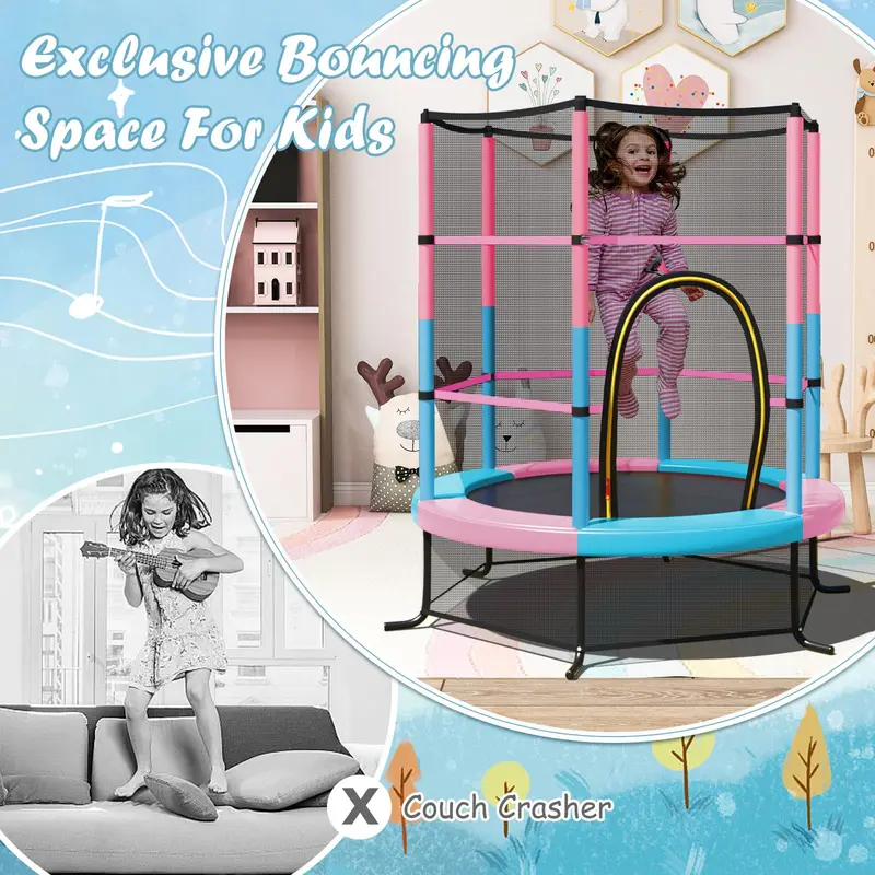 55-Inch Kids' Trampoline – ASTM-Certified 4.6-Foot Toddler Bouncer with Safety Enclosure Net 2