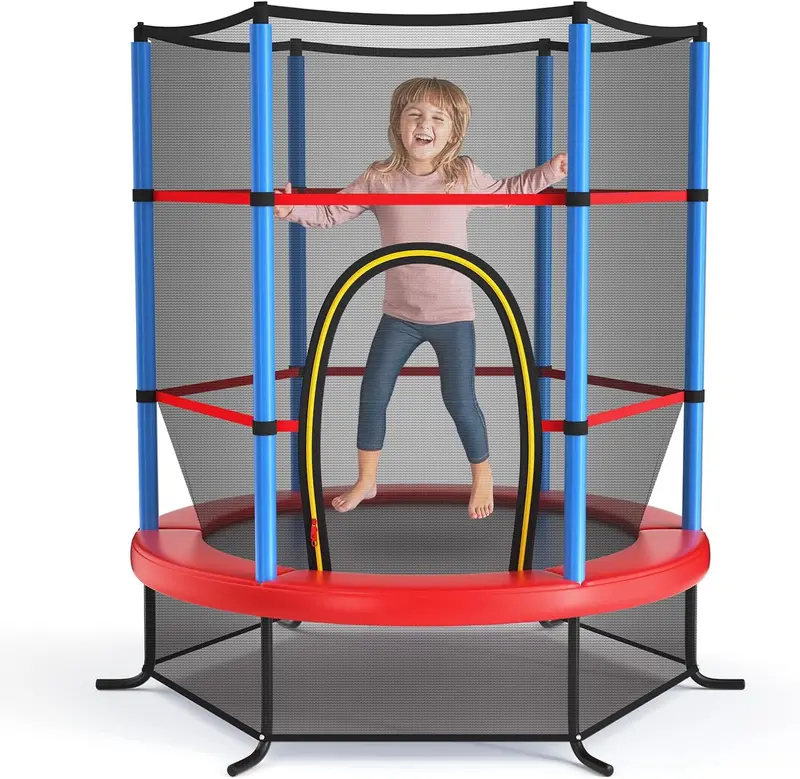 55-Inch Kids' Trampoline – ASTM-Certified 4.6-Foot Toddler Bouncer with Safety Enclosure Net
