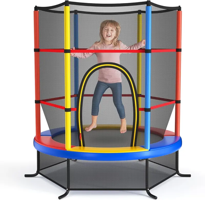 55-Inch Kids' Trampoline – ASTM-Certified 4.6-Foot Toddler Bouncer with Safety Enclosure Net