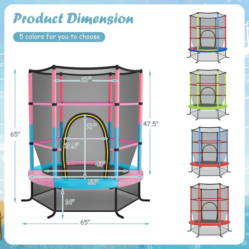 55-Inch Kids' Trampoline – ASTM-Certified 4.6-Foot Toddler Bouncer with Safety Enclosure Net