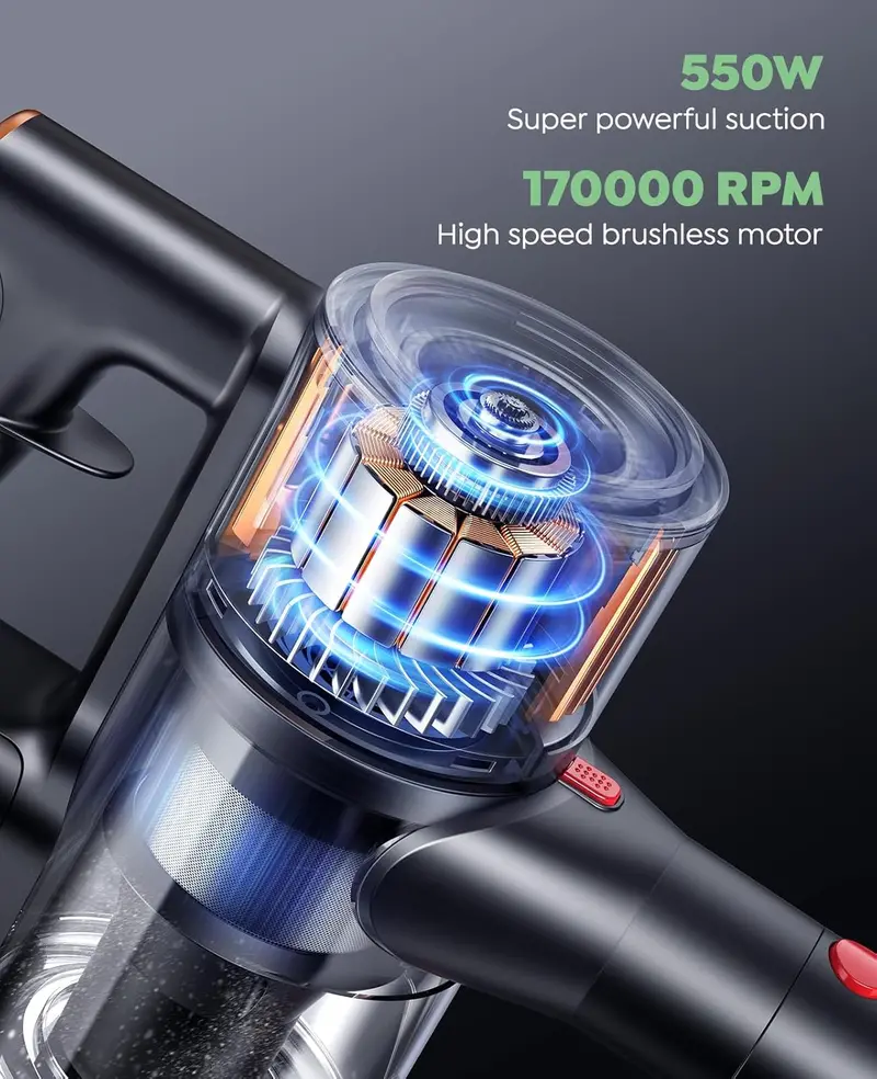550W Cordless Stick Vacuum with 45KPa Suction, 60-Min Runtime & Wall-Mount Charging for Pets, Carpets, and Hard Floors 2