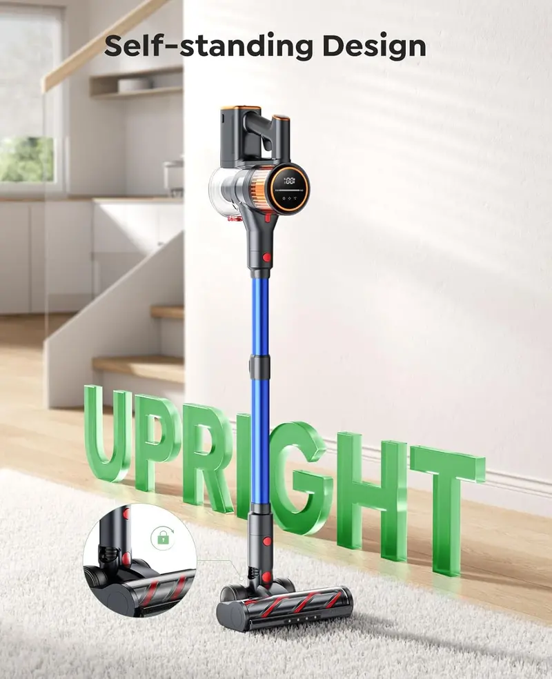 550W Cordless Stick Vacuum with 45KPa Suction, 60-Min Runtime & Wall-Mount Charging for Pets, Carpets, and Hard Floors