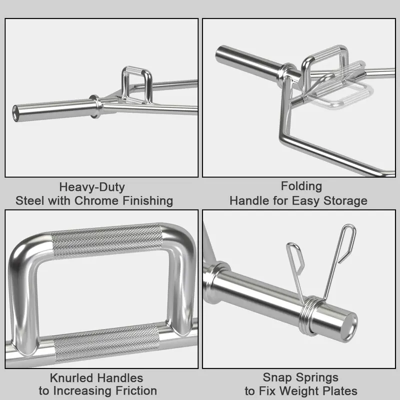 56-Inch Folding Hex Trap Bar – Chrome-Plated Deadlift and Weightlifting Bar with Dual Handles
