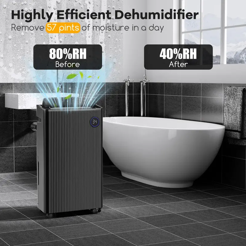 57-Pint Quiet Basement Dehumidifier – Covers 4,500 Sq. Ft with Integrated Drain Hose