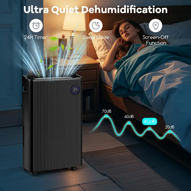 57-Pint Quiet Basement Dehumidifier – Covers 4,500 Sq. Ft with Integrated Drain Hose
