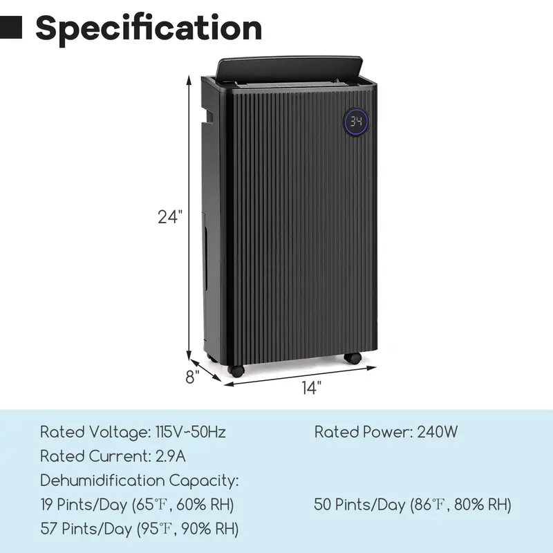 57-Pint Quiet Basement Dehumidifier – Covers 4,500 Sq. Ft with Integrated Drain Hose