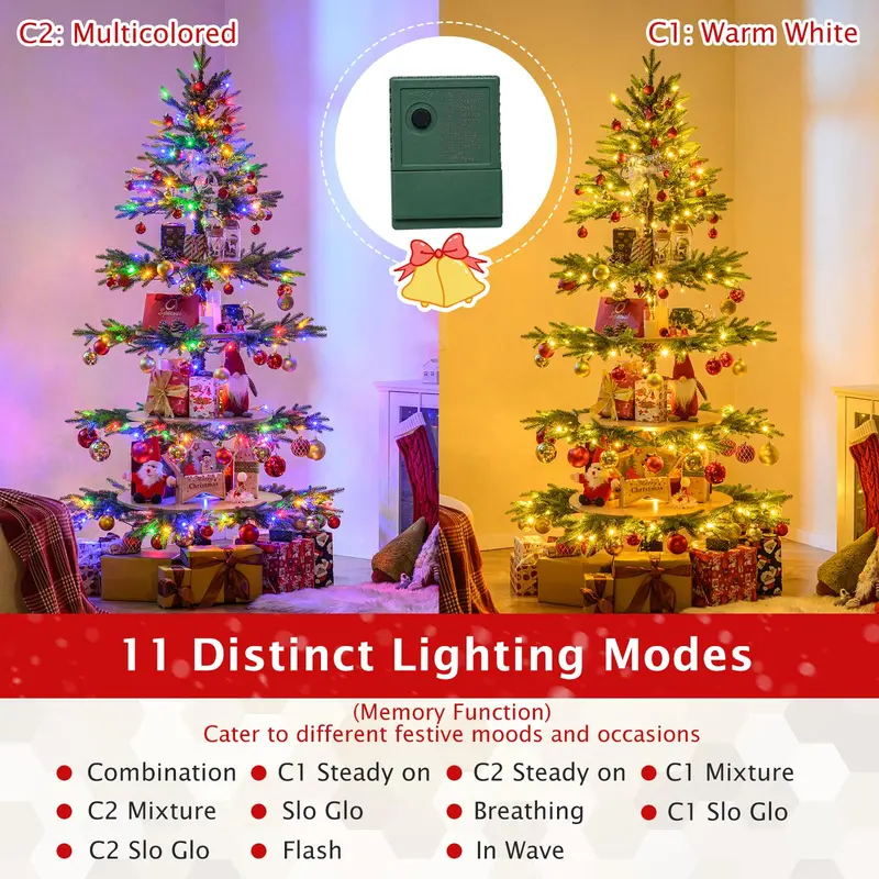 6.4-Foot Pre-Lit Artificial Christmas Tree with 360° Rotating Base 2