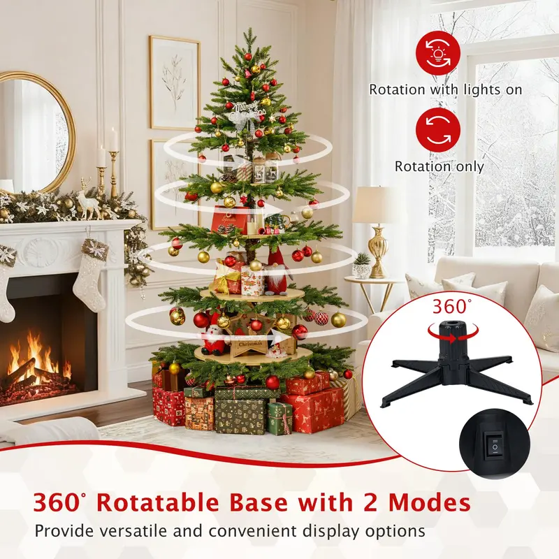 6.4-Foot Pre-Lit Artificial Christmas Tree with 360° Rotating Base