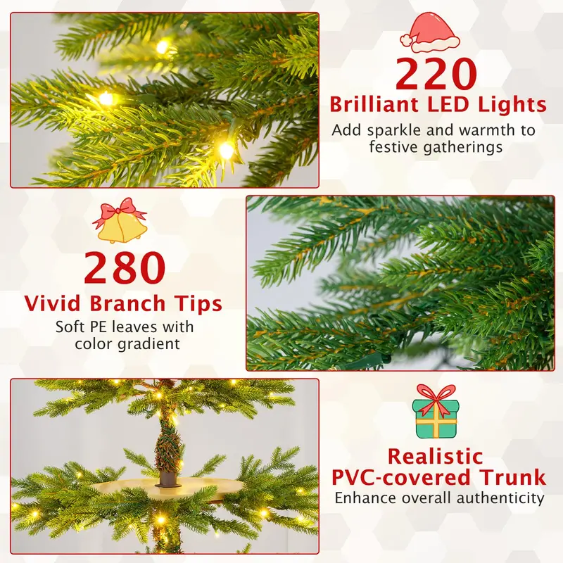 6.4-Foot Pre-Lit Artificial Christmas Tree with 360° Rotating Base