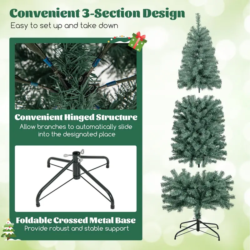 6.5-Foot Blue Slim Pencil Christmas Tree – Pre-Lit with 200 Warm White & Multicolor LEDs, 9 Modes, 556 Branch Tips