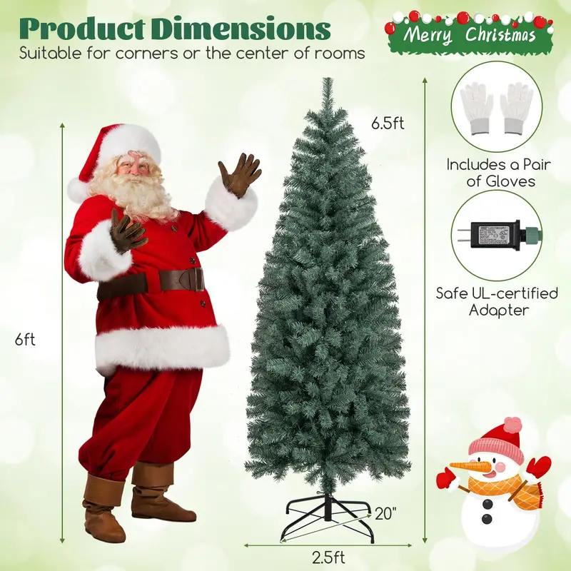 6.5-Foot Blue Slim Pencil Christmas Tree – Pre-Lit with 200 Warm White & Multicolor LEDs, 9 Modes, 556 Branch Tips