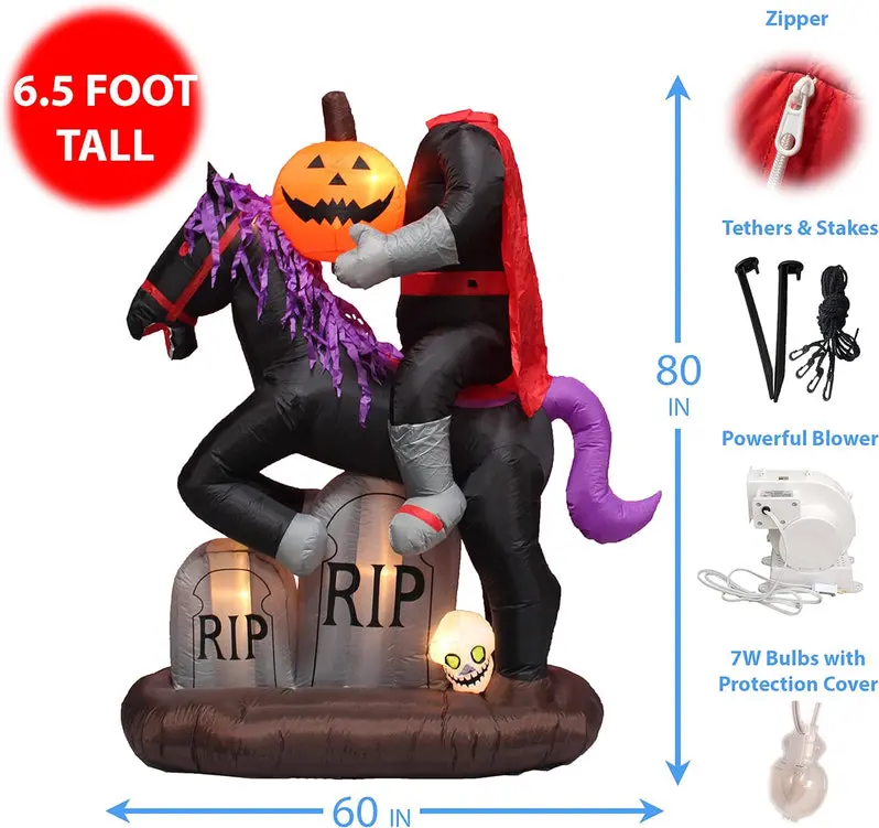 6.5-Foot Inflatable Headless Horseman – Animated Halloween Yard Figure