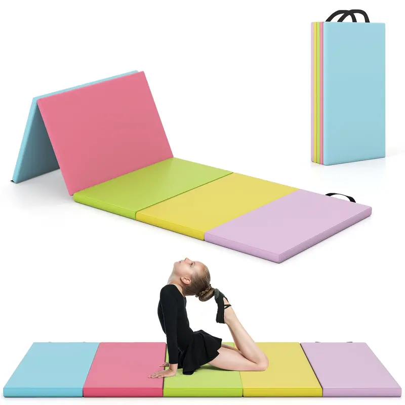 6.6' x 2.5' Folding Gymnastics Mat — Five-Panel Tumbling Pad with Carrying Handles