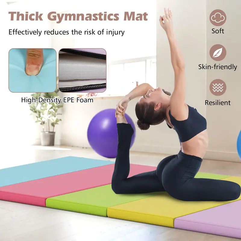 6.6' x 2.5' Folding Gymnastics Mat — Five-Panel Tumbling Pad with Carrying Handles