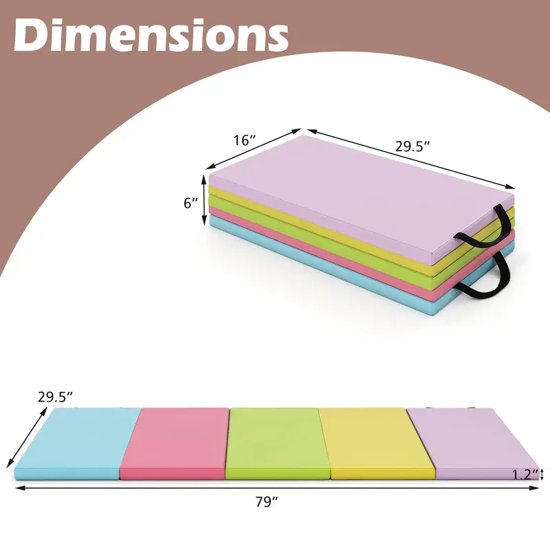 6.6' x 2.5' Folding Gymnastics Mat — Five-Panel Tumbling Pad with Carrying Handles