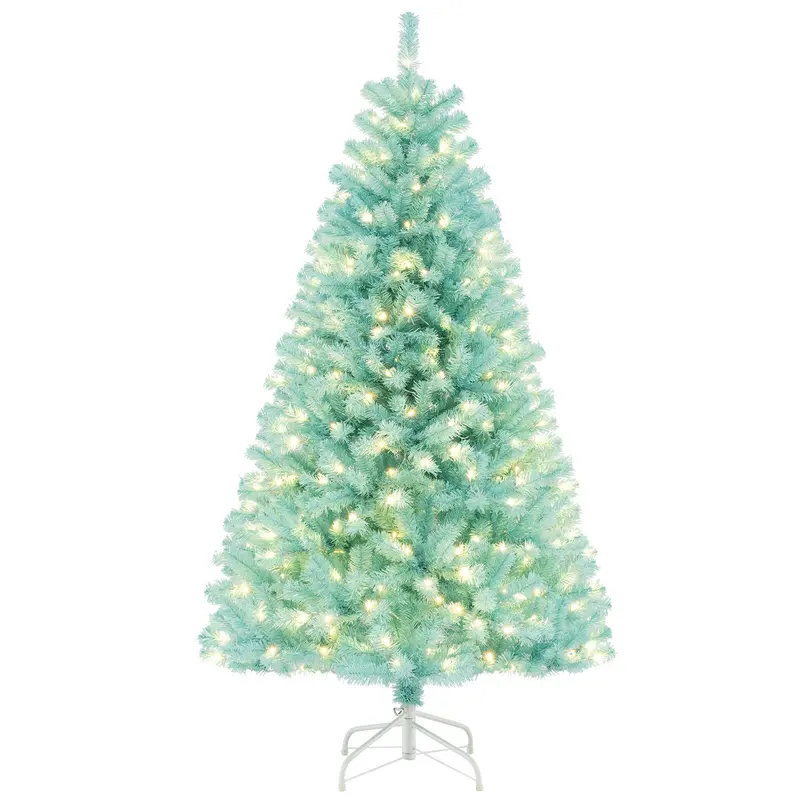 6–7 ft Blue Pre-Lit Christmas Tree – Full Hinged Artificial Xmas Tree with 280–380 Warm White LEDs