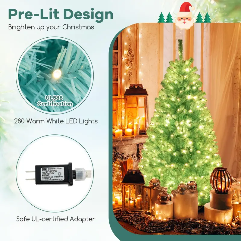 6–7 ft Blue Pre-Lit Christmas Tree – Full Hinged Artificial Xmas Tree with 280–380 Warm White LEDs 2