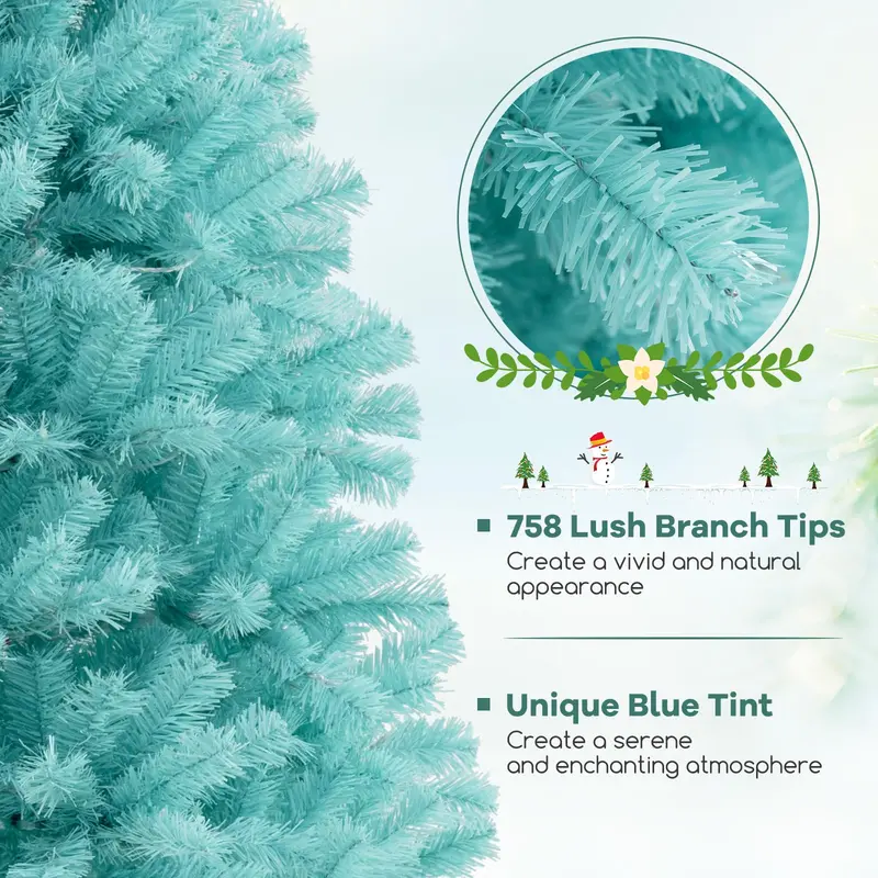 6–7 ft Blue Pre-Lit Christmas Tree – Full Hinged Artificial Xmas Tree with 280–380 Warm White LEDs