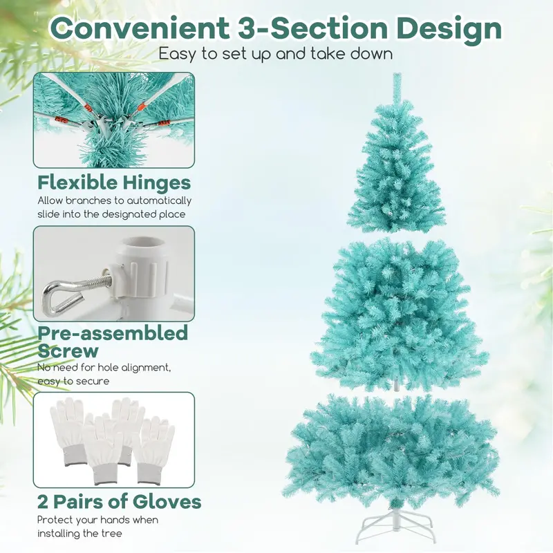 6–7 ft Blue Pre-Lit Christmas Tree – Full Hinged Artificial Xmas Tree with 280–380 Warm White LEDs