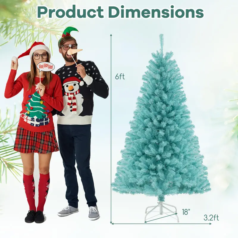 6–7 ft Blue Pre-Lit Christmas Tree – Full Hinged Artificial Xmas Tree with 280–380 Warm White LEDs
