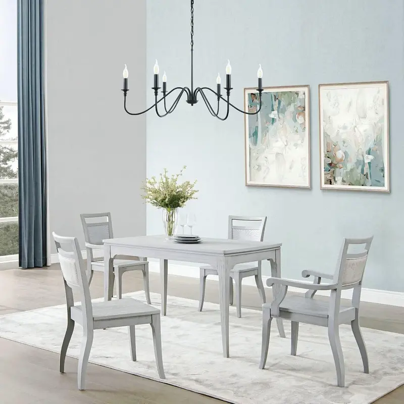 6-Arm Matte Black Candelabra Chandelier – Industrial-Inspired Fixture with Vintage Candle-Like Arms