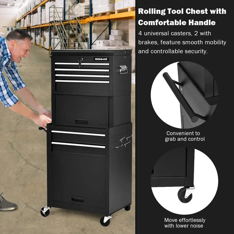 6-Drawer Heavy-Duty Rolling Tool Chest with Adjustable Riser Base