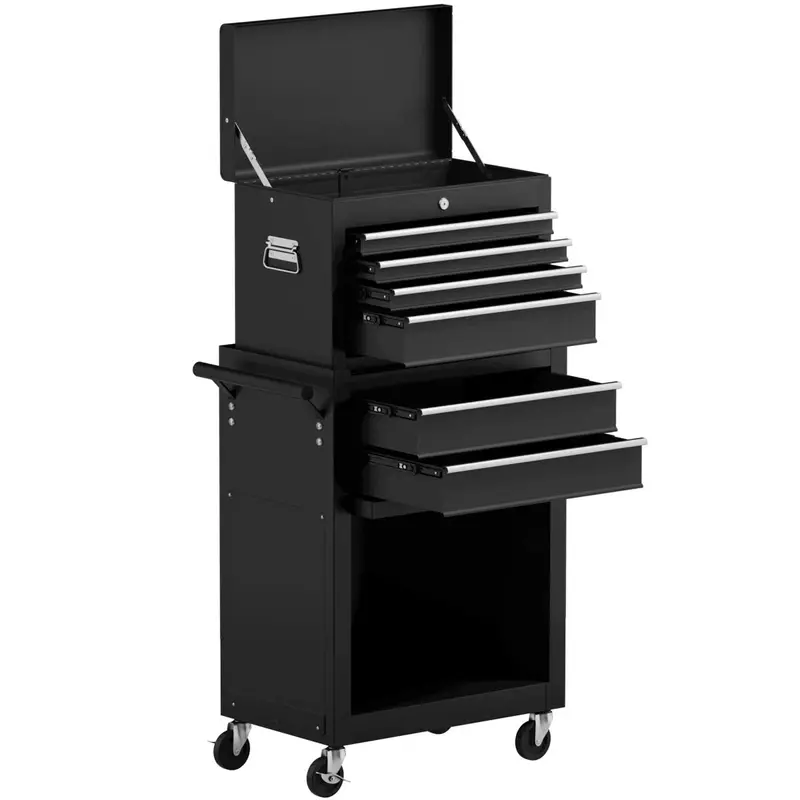 6-Drawer Rolling Tool Chest – Removable Steel Cabinet with Sliding Storage Compartments