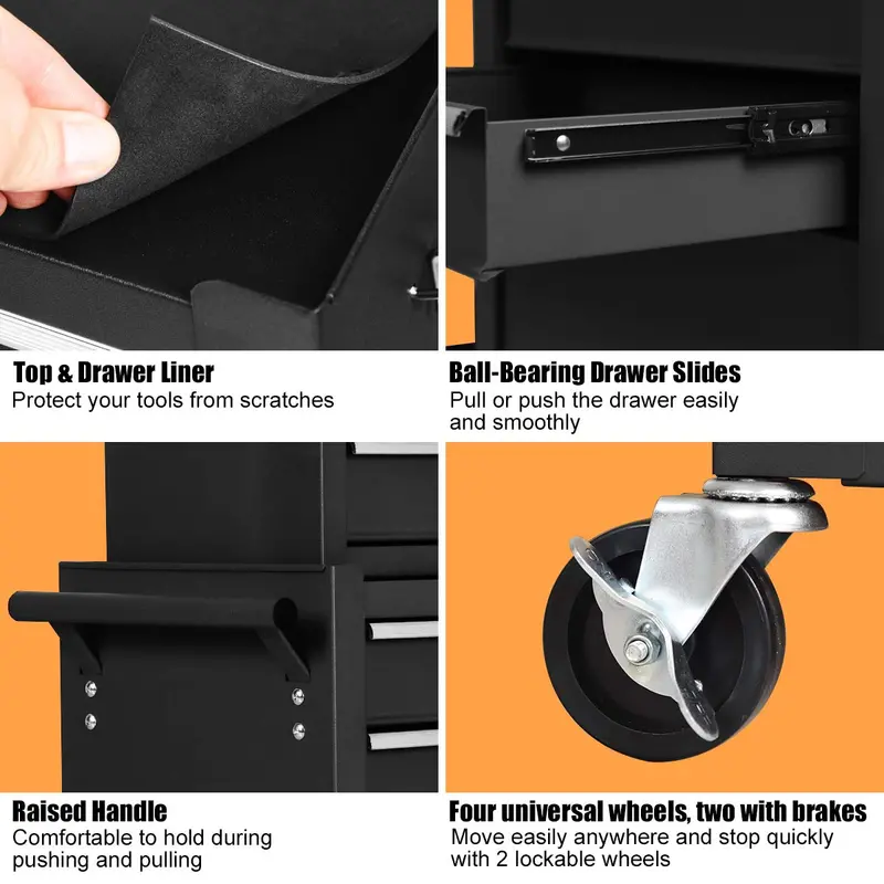 6-Drawer Rolling Tool Chest – Removable Steel Cabinet with Sliding Storage Compartments